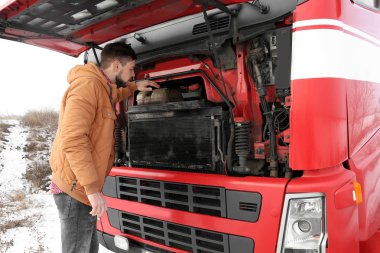 açık havada kamyon yakınındaki sürücü