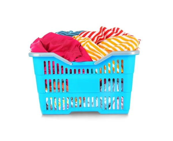 Clothes in  basket on white — Stock Photo, Image