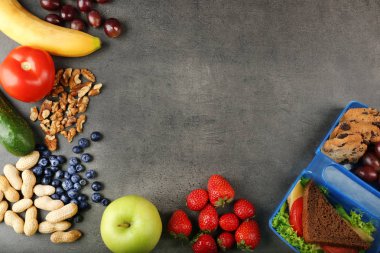 Sandviç ve farklı ürünleri ile beslenme çantası 