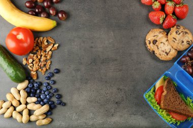Sandviç ve farklı ürünleri ile beslenme çantası 