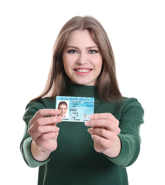 Mujer con licencia de conducir — Foto de Stock