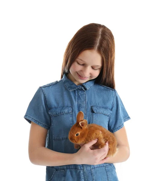 Linda chica sosteniendo conejo —  Fotos de Stock