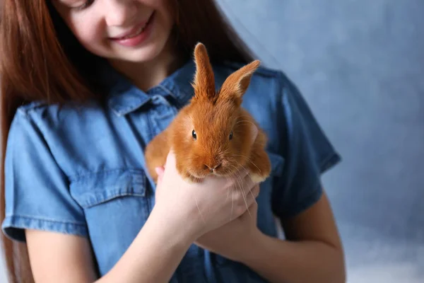 Sevimli kız holding tavşan — Stok fotoğraf