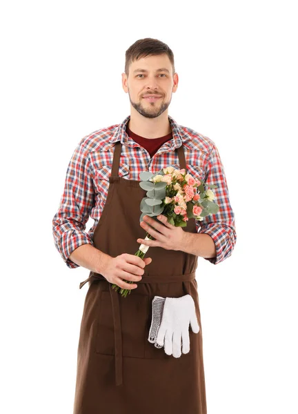 Mannelijke bloemist bloemboeket houden — Stockfoto
