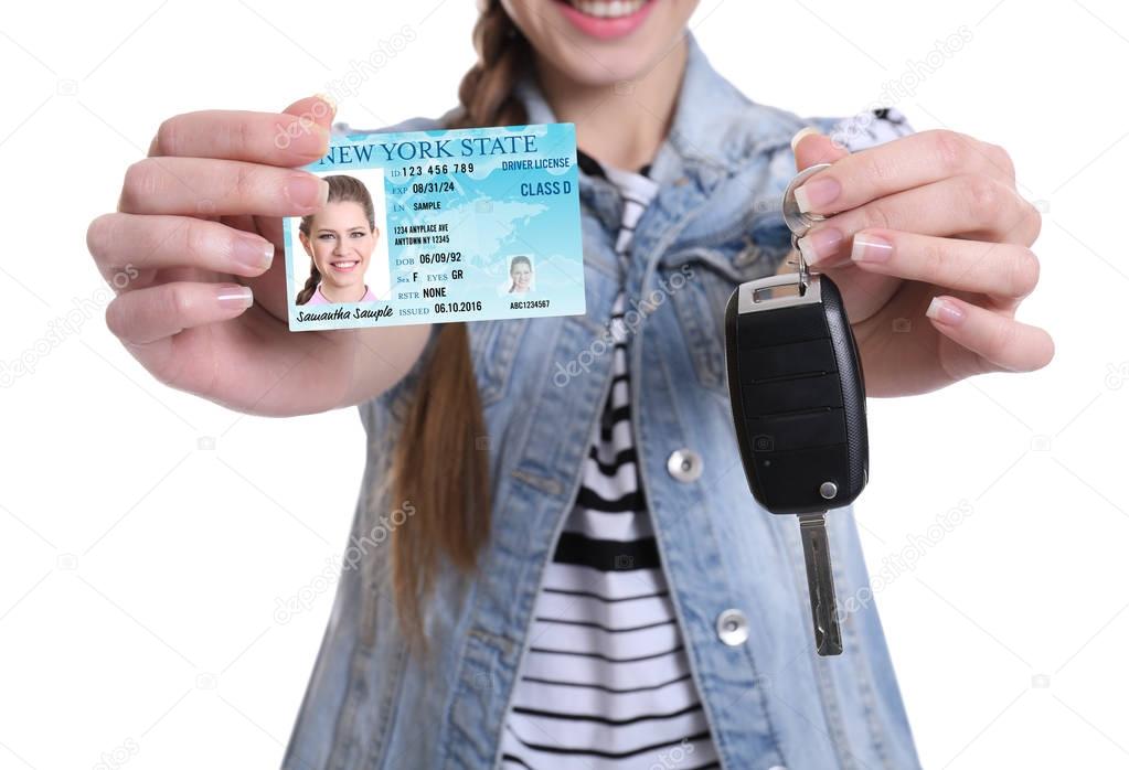 Woman with driving license