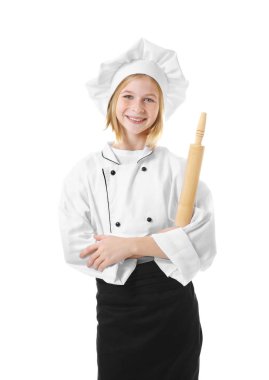 Şef üniformalı sevimli kız  