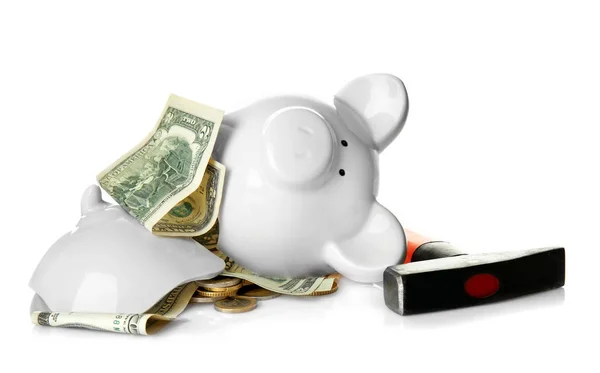 Broken piggy bank with money — Stock Photo, Image