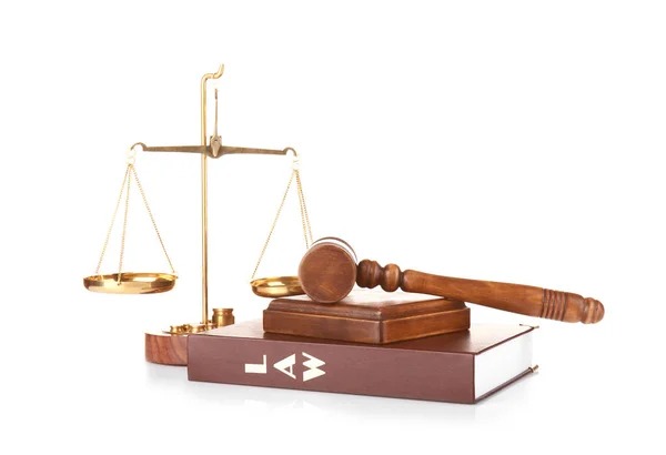 Judge gavel, scales and book — Stock Photo, Image