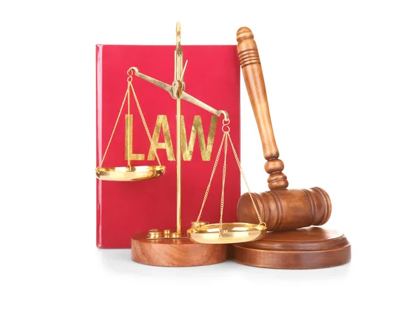 Judge gavel, scales and book — Stock Photo, Image