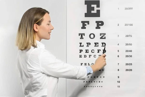 Arts in de buurt van gezichtsvermogen test-chart — Stockfoto