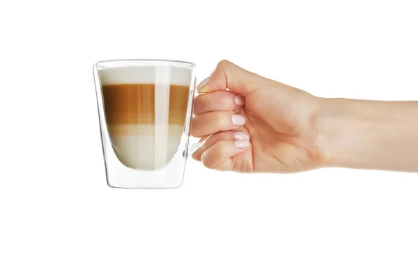 Vrouwelijke hand met kopje verse koffie — Stockfoto