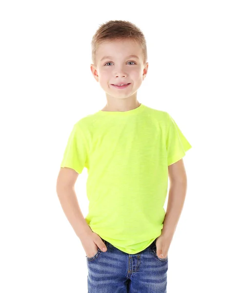 Bonito menino de camisa em branco — Fotografia de Stock