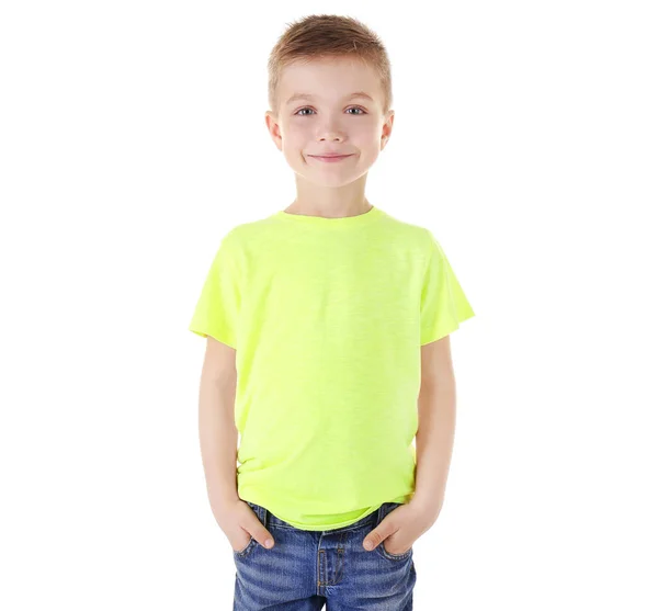 Bonito menino de camisa em branco — Fotografia de Stock