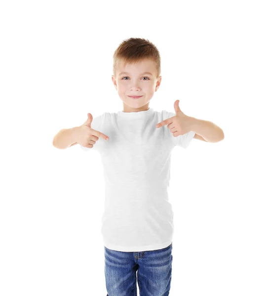 Cute boy in shirt on white — Stock Photo, Image