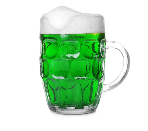 Hrnek s studené zelené pivo — Stock fotografie