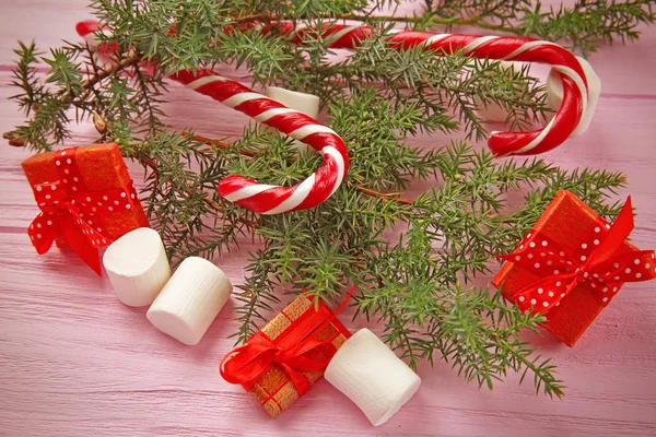 Christmas decorations and candies — Stock Photo, Image