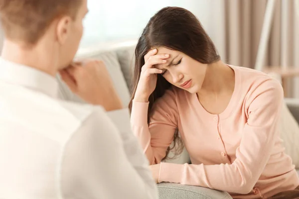 Depressed woman with boyfriend — Stock Photo, Image