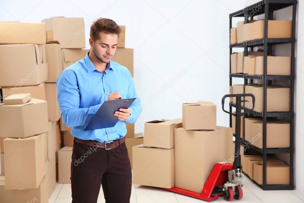 Handsome man with clipboard