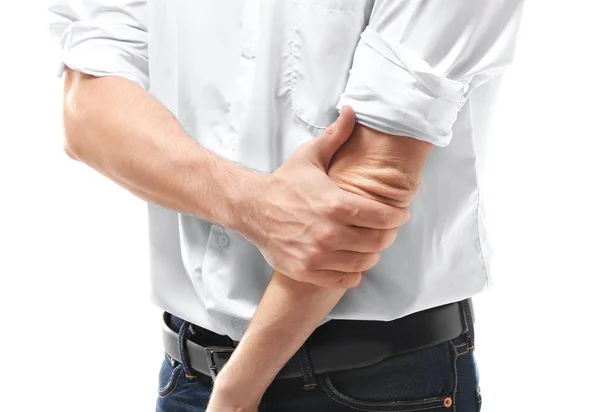Homem com dor no cotovelo — Fotografia de Stock