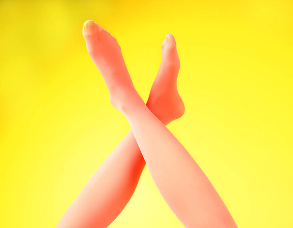 Female legs in color tights 