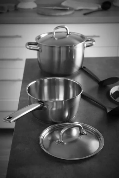 Set of metal pans — Stock Photo, Image