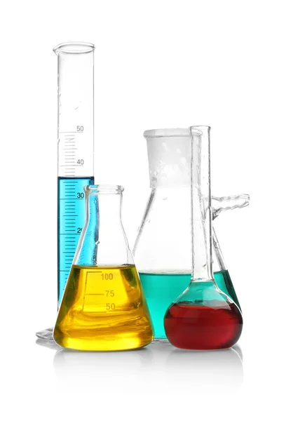 Laboratory glassware with samples — Stock Photo, Image