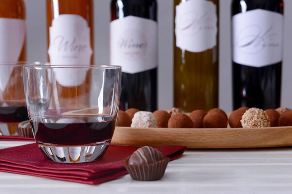 chocolate truffles and red wine