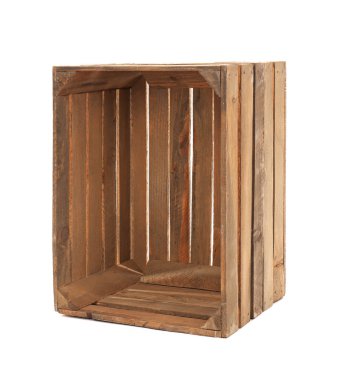 Beyaz arka plan üzerinde boş ahşap kutu