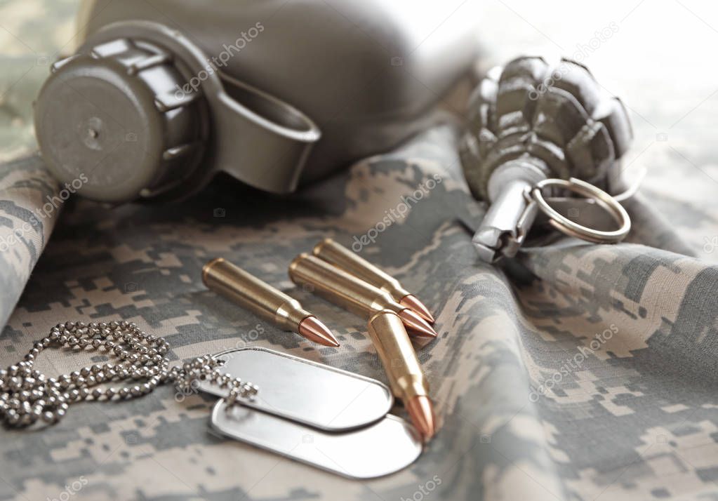 Military set on camouflage clothing
