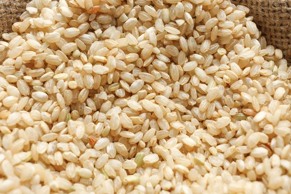 Saco cheio de arroz, close-up — Fotografia de Stock