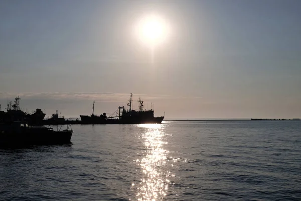 Sunny seascape with ships — Stock Photo, Image