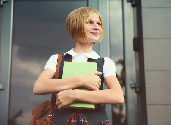 Cute schoolgirl with books — Stock Photo, Image