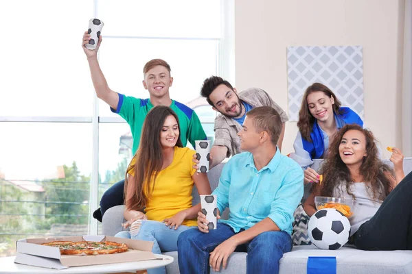 Soccer Fans Emotionally Watching Game Room — Stock Photo, Image