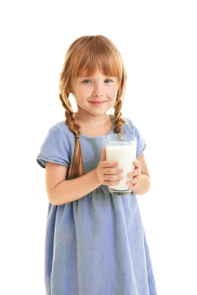 Little girl with glass of milk — Stock Photo, Image