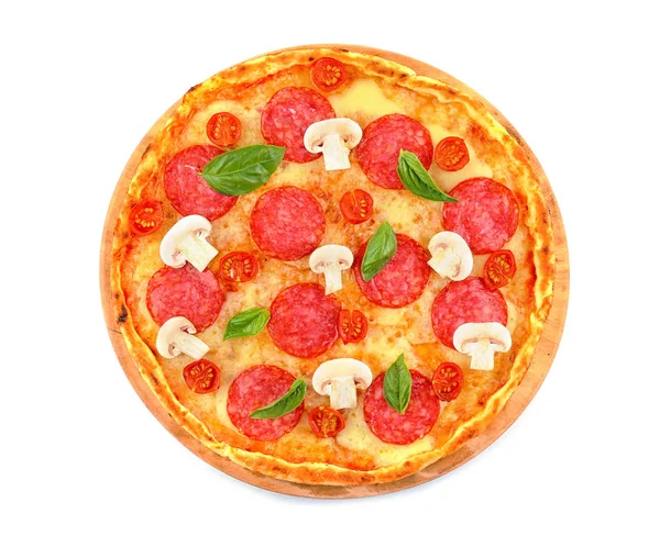 Pizza con salami y setas — Foto de Stock