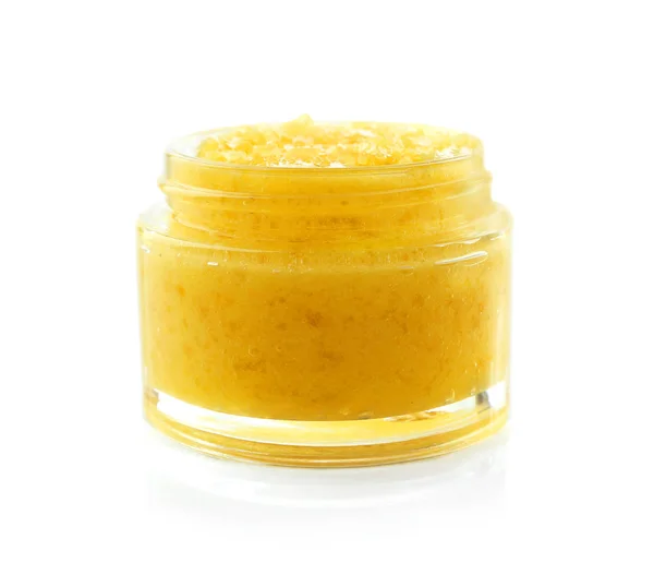 Glass jar with lemon scrub — Stock Photo, Image