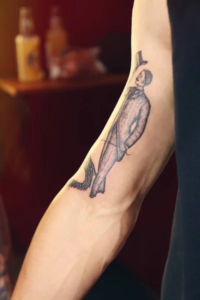 Male Arm Black White Tattoo Close View — Stock Photo, Image