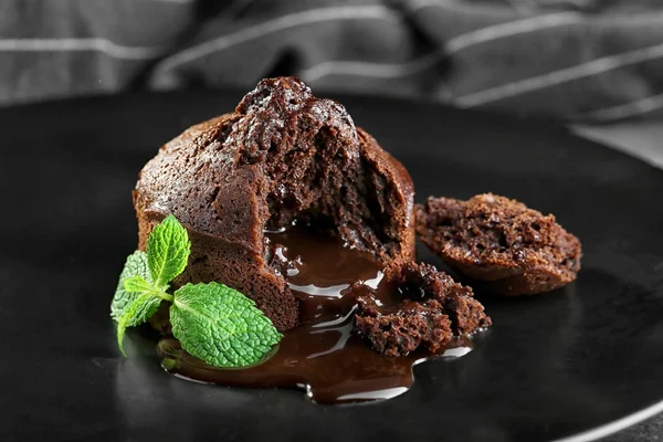 Chocolate fondant with mint — Stock Photo, Image