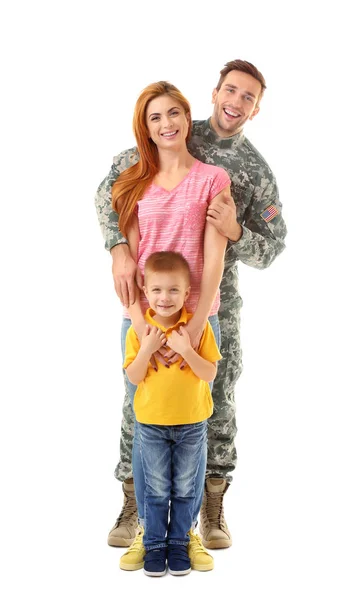 Soldat återförenas med familj — Stockfoto