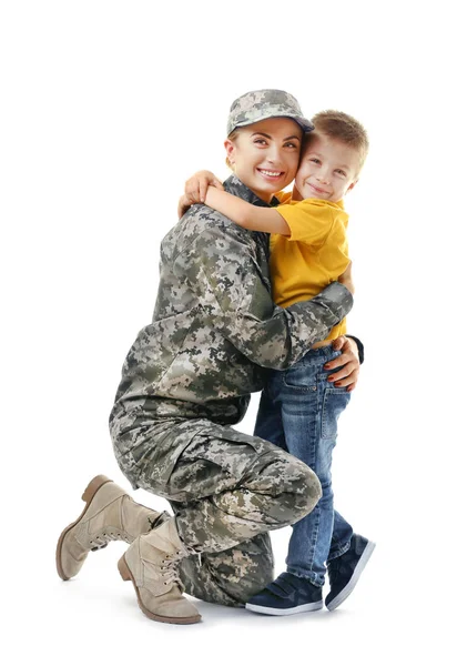 Military mother with son — Stock Photo, Image