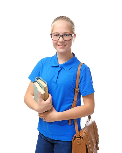 Schoolgirl on white background — Stock Photo, Image