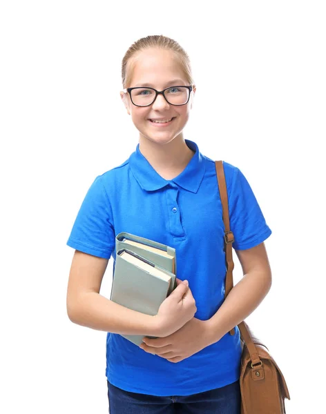 Schoolgirl on white background — Stock Photo, Image