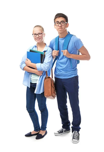 Gruppe Von Klassenkameraden Auf Weißem Hintergrund — Stockfoto