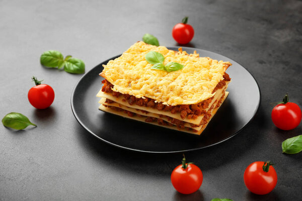 Plate with tasty lasagna 