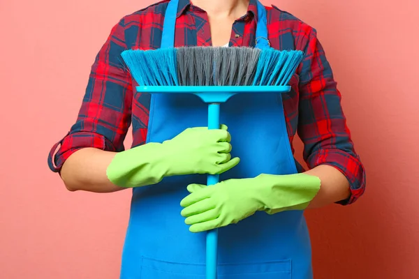 Young cleaner with brush — Stock Photo, Image