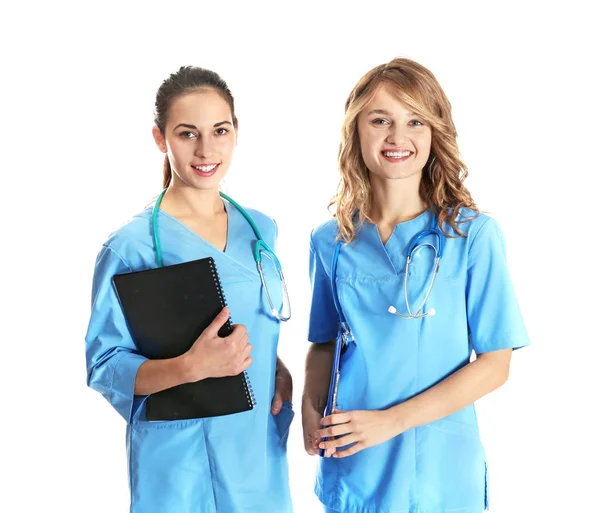 Two Attractive Doctors White Background — Stock Photo, Image