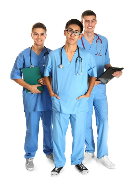 Молоді Красиві Лікарі Білому Тлі — стокове фото