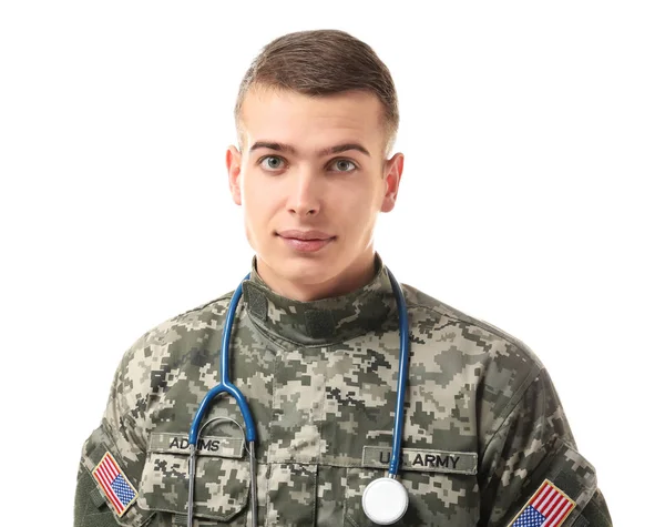 Médecin Avec Stéthoscope Sur Fond Blanc — Photo