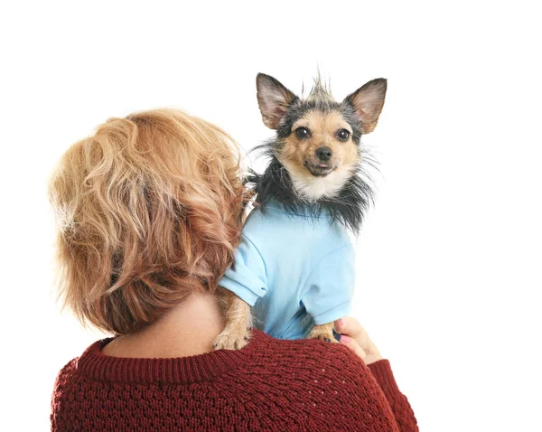 Middle aged woman with little dog — Stock Photo, Image