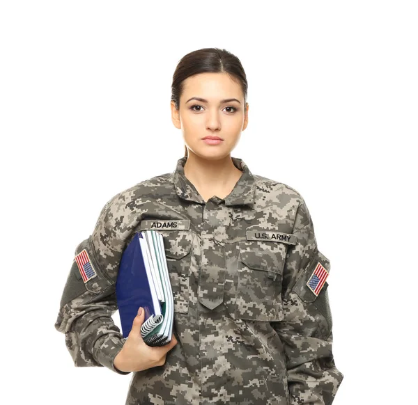 Cadete Muito Feminino Escola Militar Fundo Branco — Fotografia de Stock